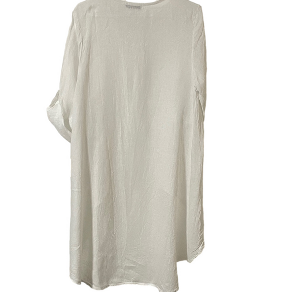 M Made in Italy White Hi Low Linen Shirt Size Medium - Picture 7 of 9